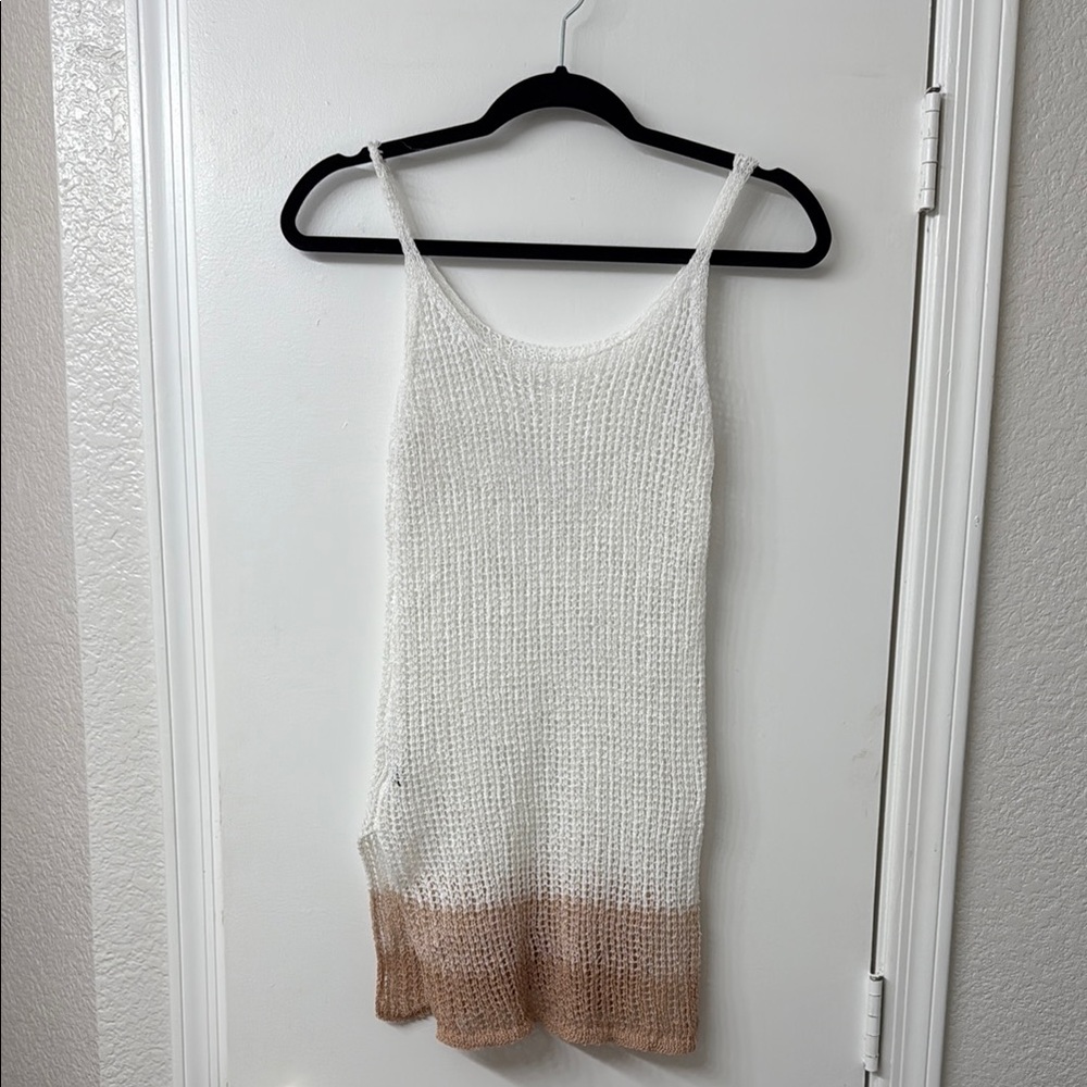 SHEIN White and Tan Knit CoverUp
